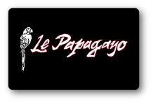 le papagayo logo with parrot beside over black background